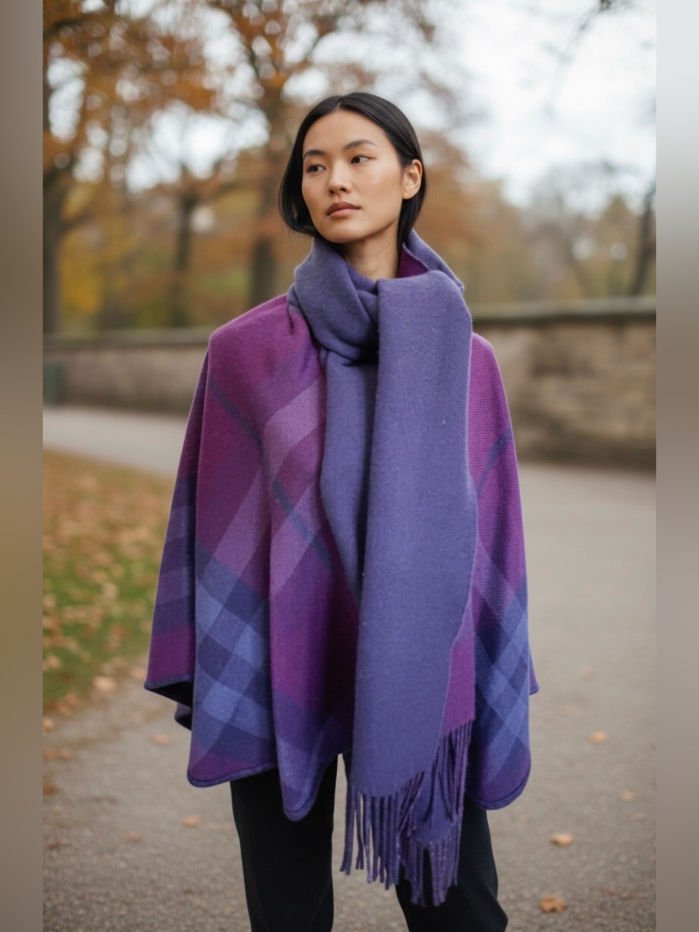 Burberry Merino Wool Reversible Cape Viola Check Horseferry Road London